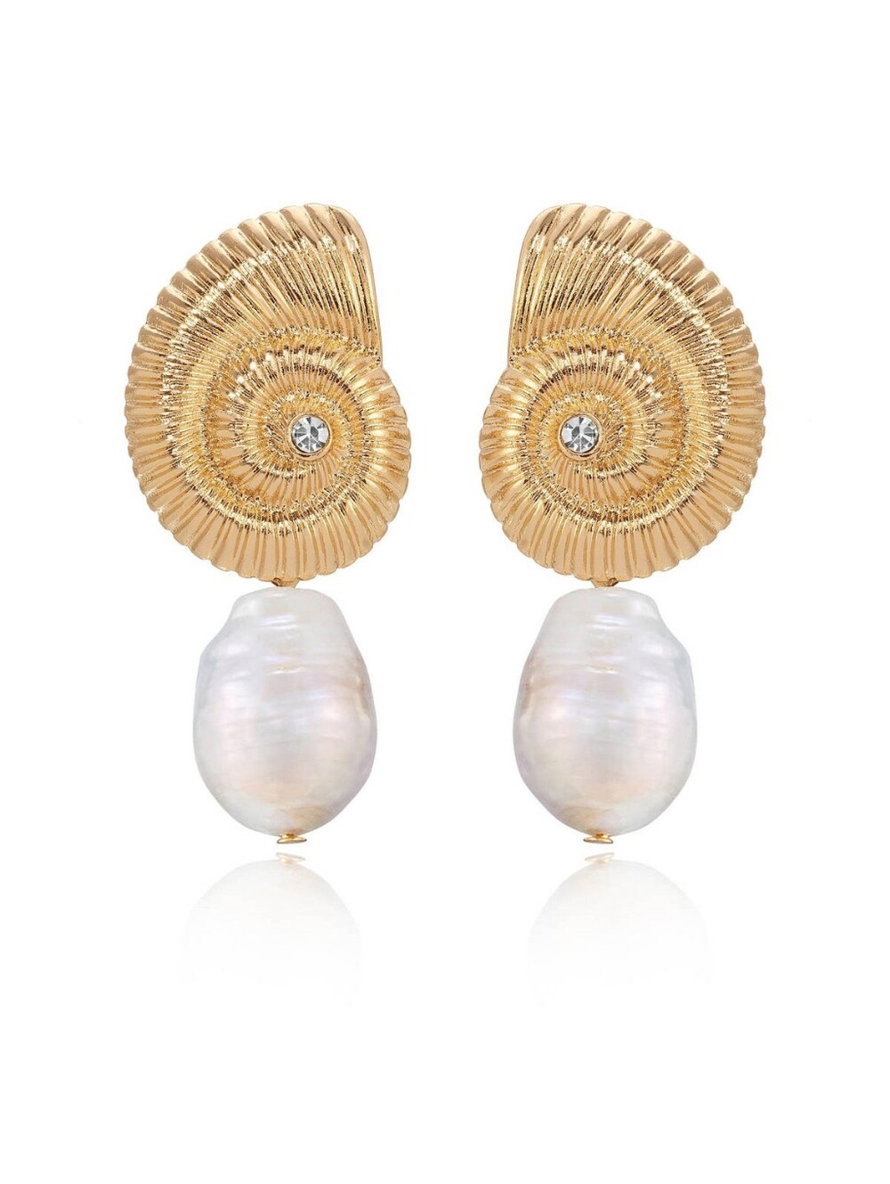 ettika Gold Shell & Baroque Pearl Drop Earrings